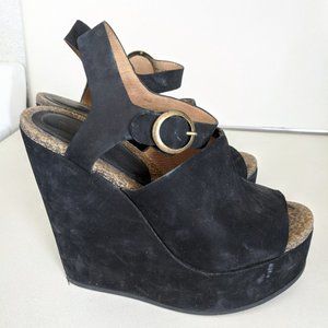 Free People Sugarhigh Platform Wedge Black, Size 8